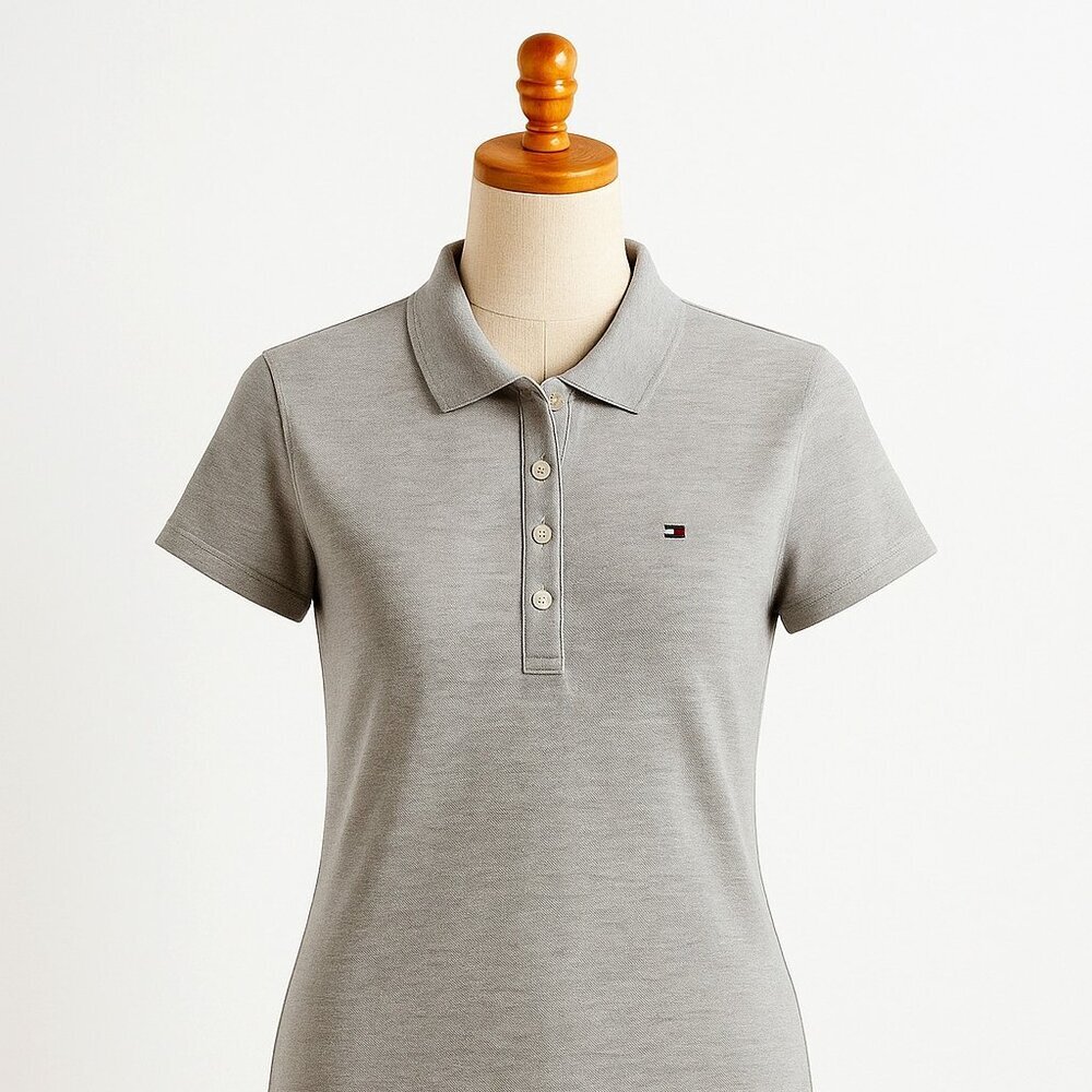 Tommy Hilfiger Women’s Short Sleeve Polo Top Gray T-Shirt Embroidered Logo NWT